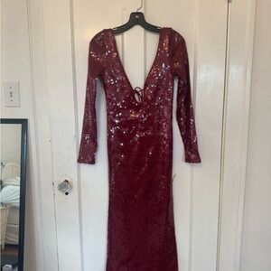 Anthropologie Deep Red Sequin Maxi Dress